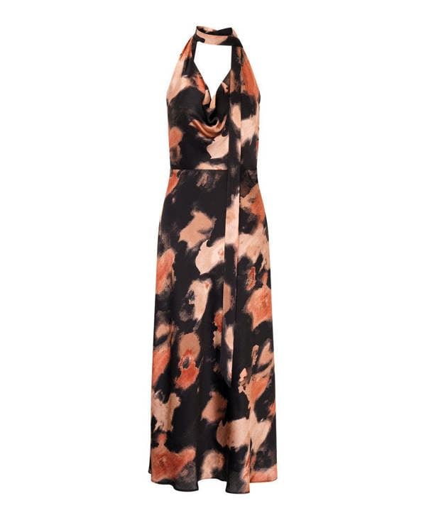 Needs No Label Black Marble Tie Neck Maxi Dress