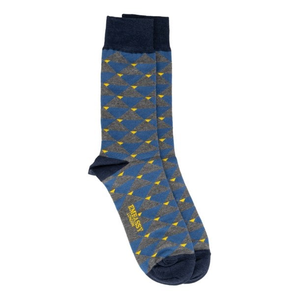 Embassy London Toeblerone - Blue - Men's cotton crew socks size UK 6 to 12 in in blue