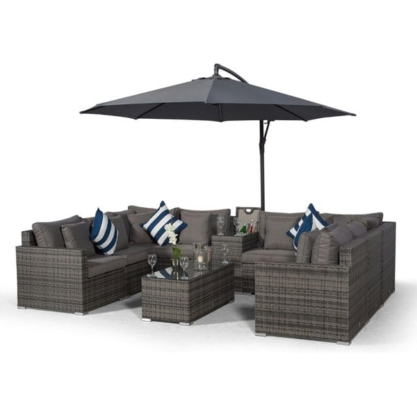 Giardino Havana 8 Seat Rattan Sofa Set w/ Armrest Drinks Cooler and Coffee Table