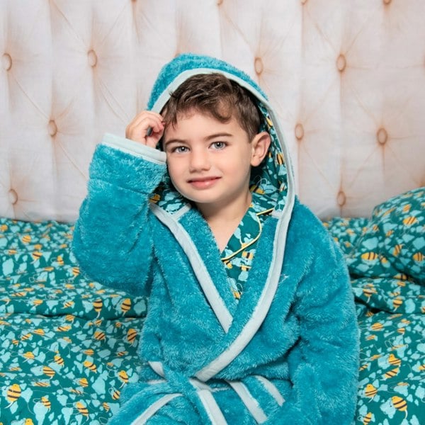 Luca and Rosa Busy Bees Blue Boys Fleece Dressing Gown