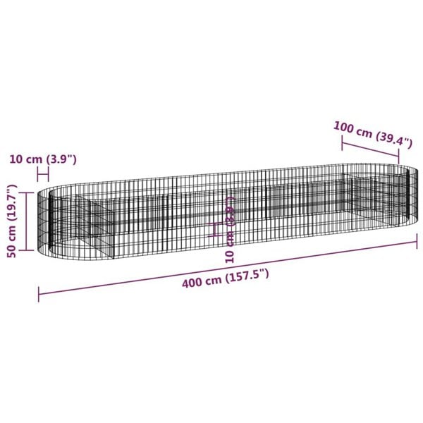 Berkfield Gabion Raised Bed Galvanised Iron 400x100x50 cm