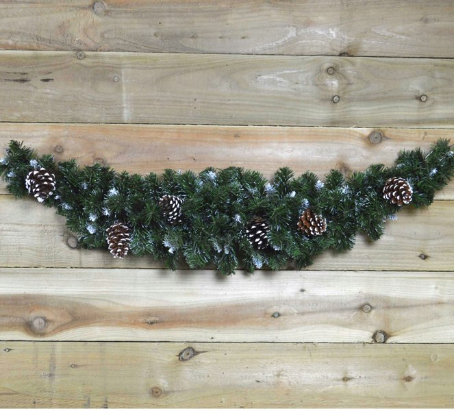 Samuel Alexander 90cm Snow King Fir Christmas Swag Garland with Pine Cones & Snow Tips