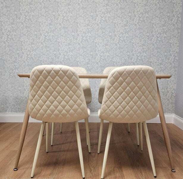 Kosy Koala Modern Wood Effect Dining Table Set With 4 Cream Gem Pattern Chairs Dining Room Furniture