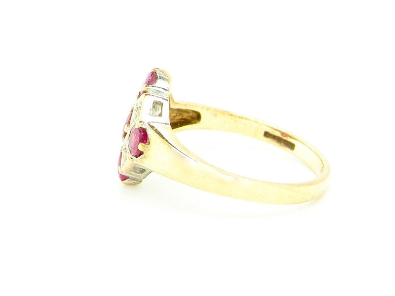 Vintage Tom A 9 carat gold ruby and diamond cluster ring