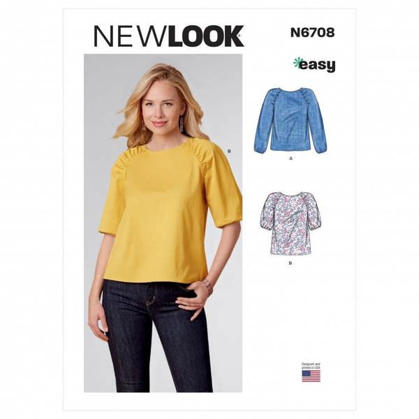 New Look Sewing Pattern 6708, Tops for Women, A (6-8-10-12-14-16-18) - Easy