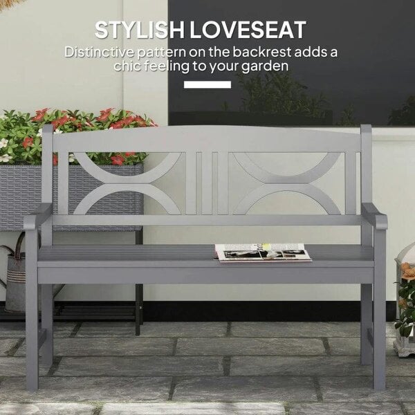 2-Seater Wooden Garden Bench Outdoor Patio Loveseat for Porch, Grey