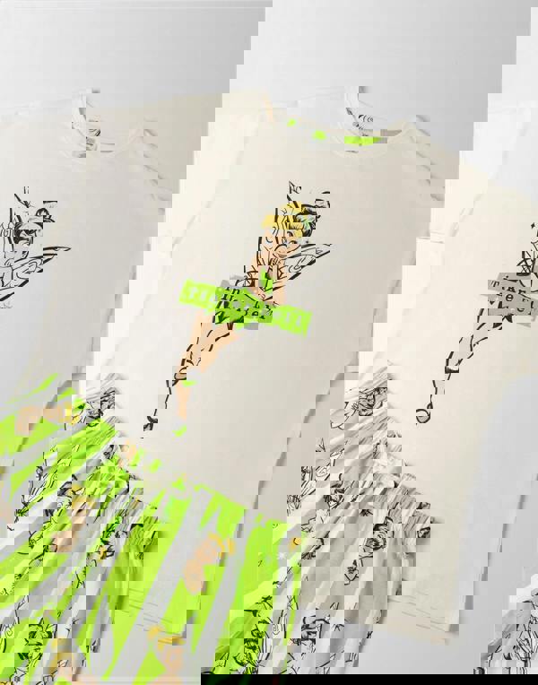 Disney Womens White Tinkerbell Short Sleeve Long Leg Pyjama Set