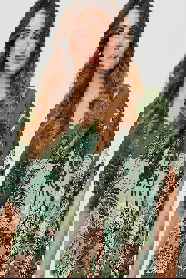 Khaki | Tropical Print Short Sleeve Relaxed Top