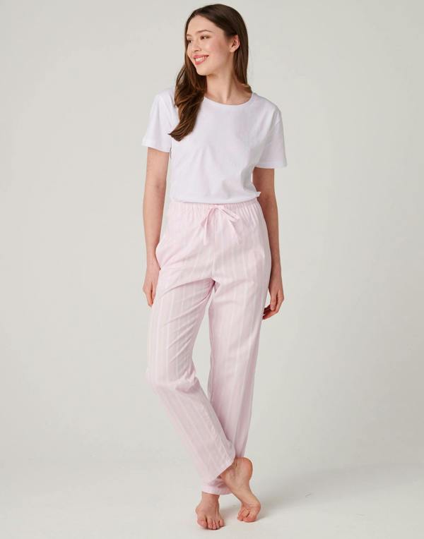 British Boxers Women's Cotton Pyjama Trousers – Shell Pink Satin Stripe