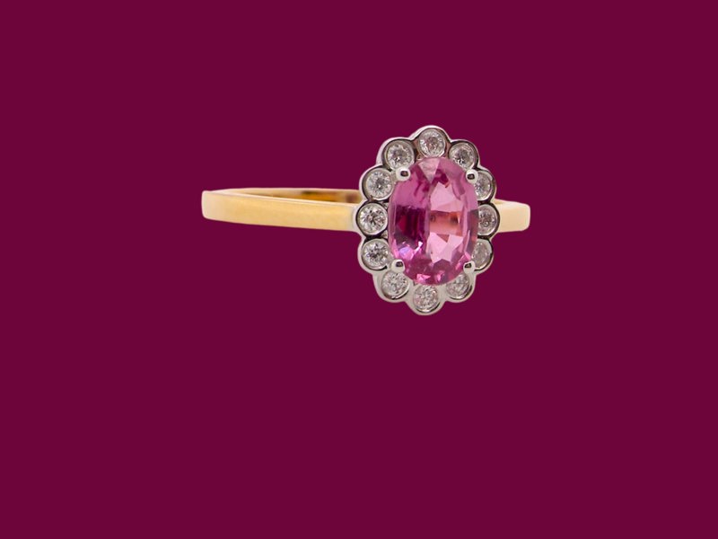 Vintage Tom A Pink Sapphire and Diamond cluster ring