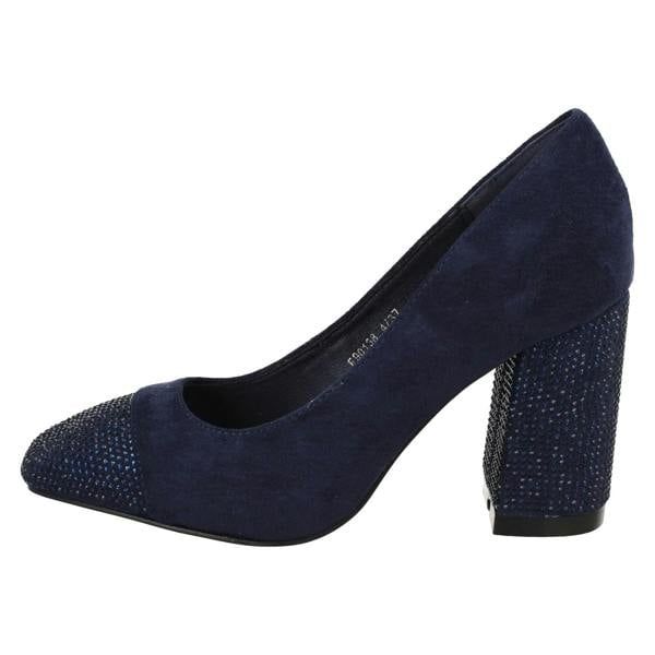 Spot On Ladies Spot On Diamante Heel And Toe Cap Court Shoes  F90138