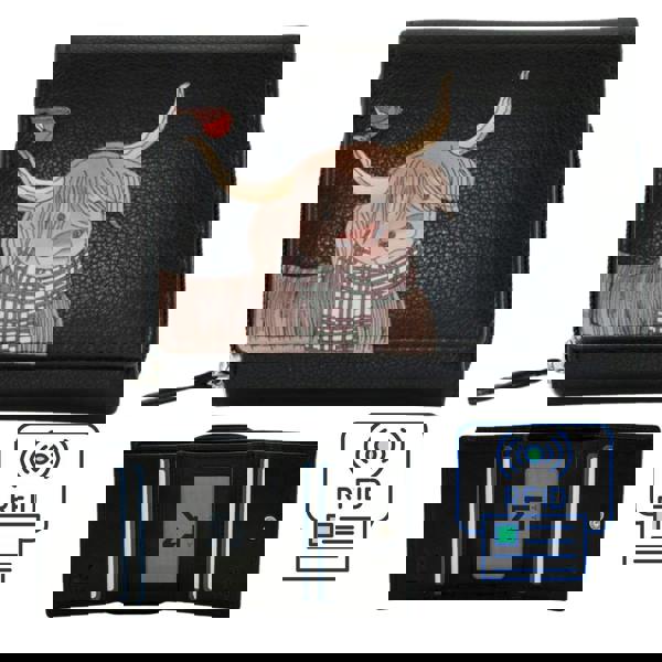 Mala Leather Callum The Highland Cow Tri Fold Purse