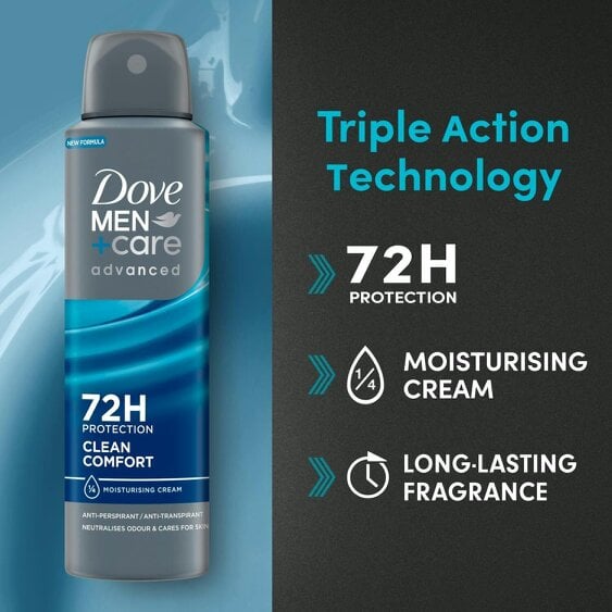 Dove Men+Care Antiperspirant Deodorant 72H Protection, Clean Comfort, 12x150ml