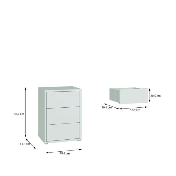 Furniture To Go Alice Springs Bedside Cabinet with 3 Drawers Push-to-Open in Light Grey