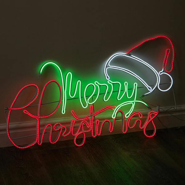 Samuel Alexander 94cm x 53cm Light up Merry Christmas Neon Sign with Flashing Santa Hat