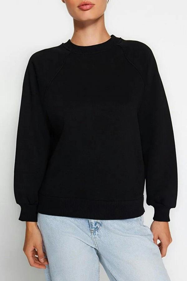 WOVCOR Basic Raglan Sleeve Crew Neck Knit Sweatshirt