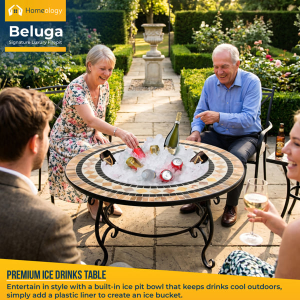 Homeology BELUGA Opulent Garden and Patio Planter, Heater Fire Pit Brazier, Coffee Table, Barbecue and Ice Bucket - Marble Finish
