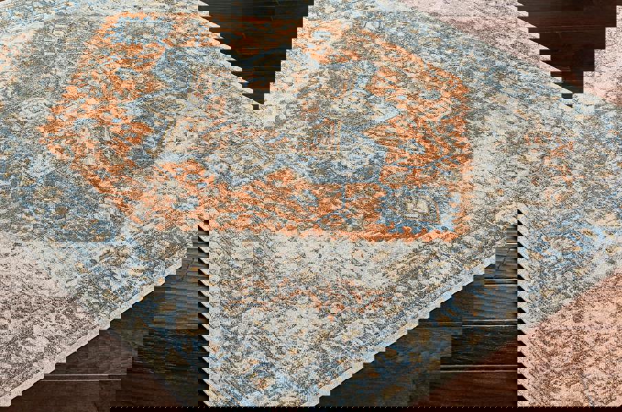 Livabliss Lillian-Washable Blue Brown Traditional Vintage Boho Rug