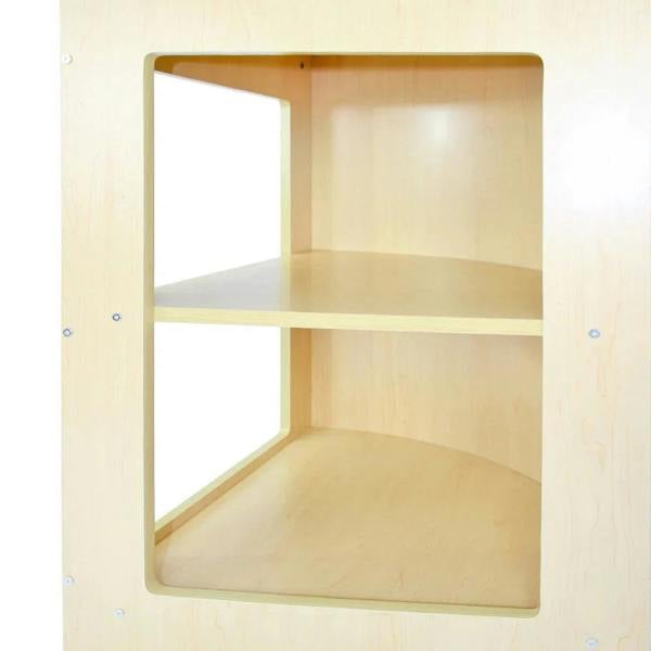 Zodiac Maple Shop Counter features a light maple finish, two spacious shelves, and a sleek, modern design for retail displays