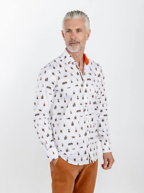 Claudio Lugli Musical Instrument Print Satin Cotton Shirt