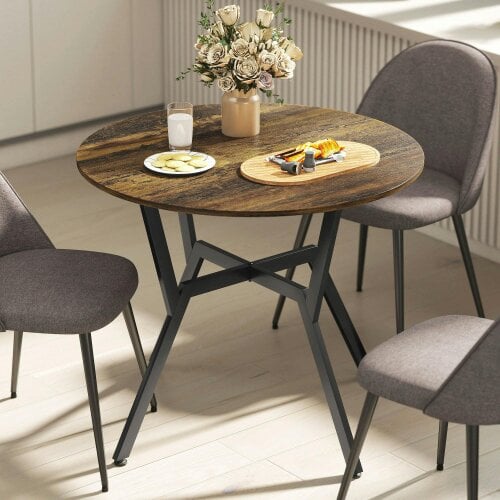 Wyld Haus Molu Rustic Brown Round Dining Table With Black Metal Legs 90cm