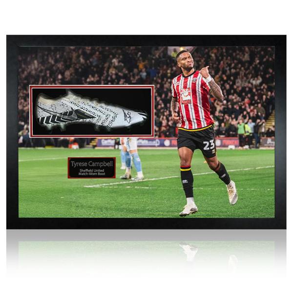 Tyrese Campbell Signed & Match-Worn Sheffield United Boot Iconic Frame #1