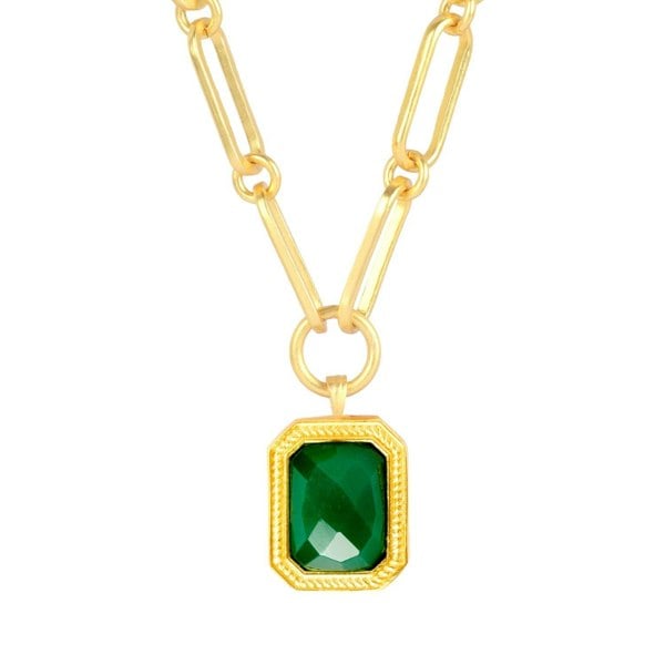 Lila Rasa Paperclip Chain Rectangular Green Emerald  Crystal