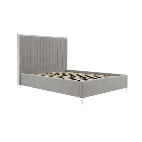 Wyld Haus Killarney Mink Upholstered 4ft6 Double Bed with Tall Ribbed Headboard