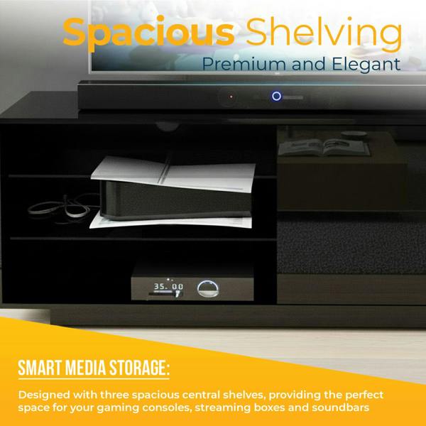 Homeology Gallus Gloss Black with 2-Black Drawers and 3-Shelf 32"-55" LED/LCD/Plasma Cabinet TV Stand
