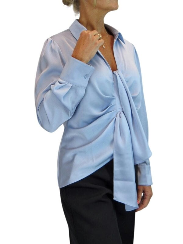 Paulo Due Women's Long Sleeve Tie Front Satin Blouse Shirt