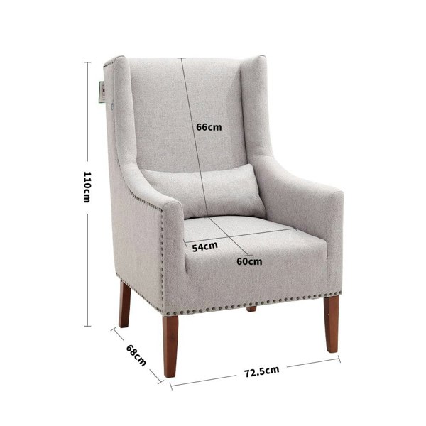 Grey Burlap High Back Studded Armchair with Cushion Living and Home