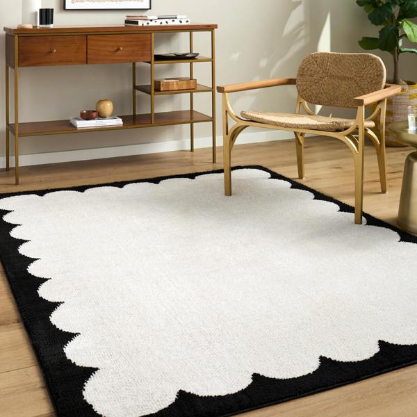 Livabliss Fossay Shag-Washable Cream Black Modern High Pile Rug