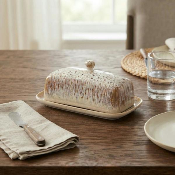 Garden Greatness Blush Pink Reactive Glaze Butter Dish
