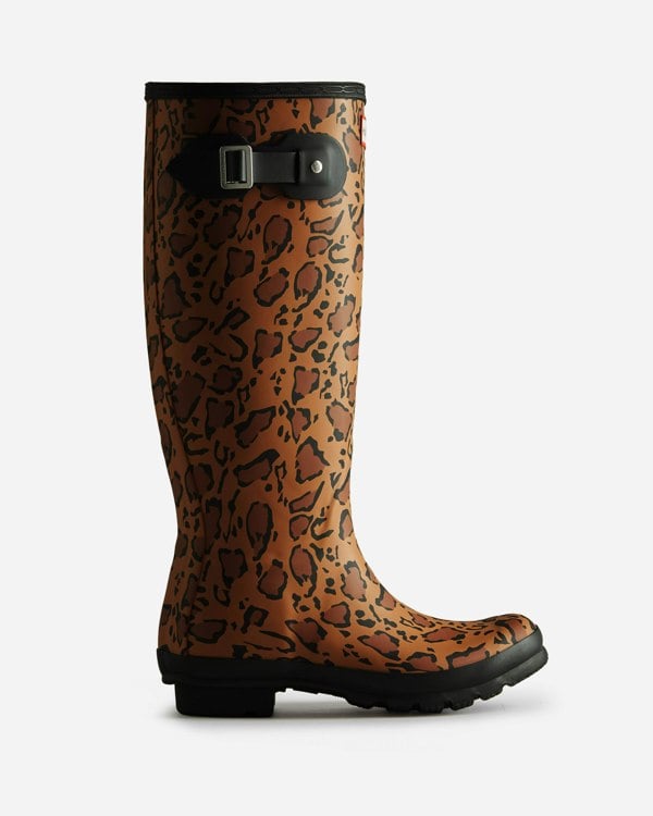 Hunter Womens Original Tall Leopard Print Boot - Rich Tan/Saddle/Black