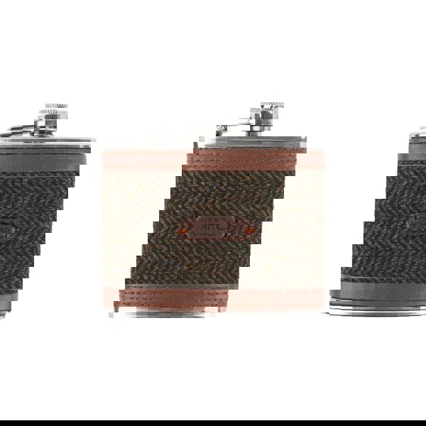 Heritage Traditions Tweed 4oz Hip Flask with Brown PU Trim Detail