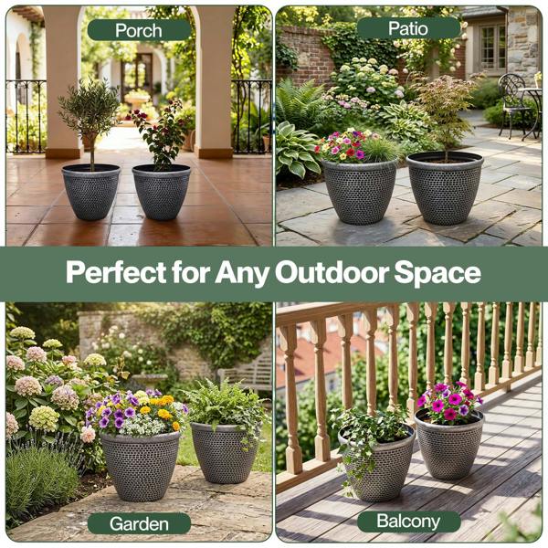 TOQUE 2PCS Plastic Garden Plant Pots 30cm Round Outdoor Planters Drainage Holes