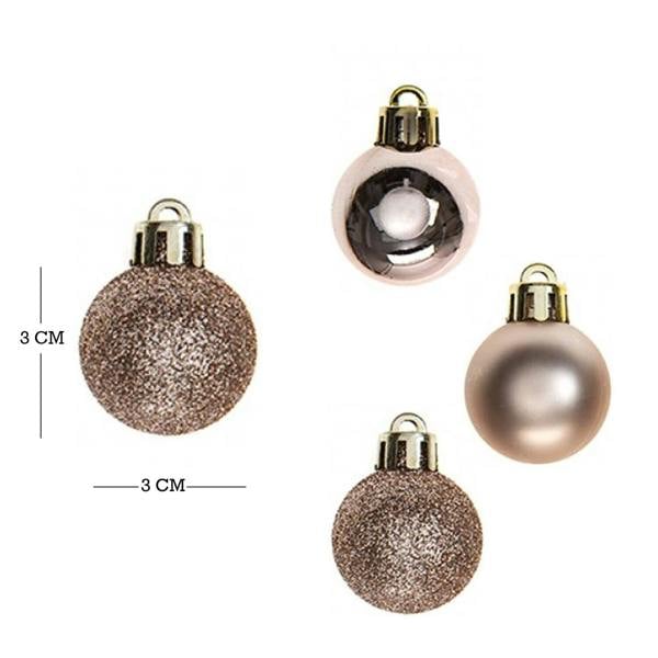 Shatchi Rose Gold Shatterproof Christmas Baubles, 3cm Tree Decorations in 12 or 24 Pack Sizes