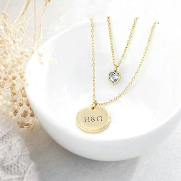 Personalised Layered Crystal Heart And Disc Necklace - lifestyle shot