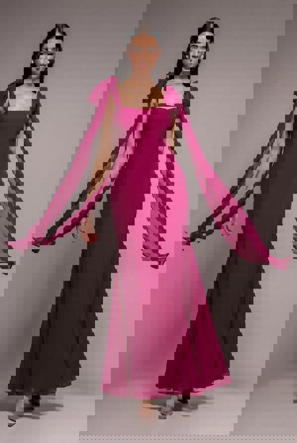 Multiway Cape Chiffon Sweetheart Maxi Dress - Magenta DR4848