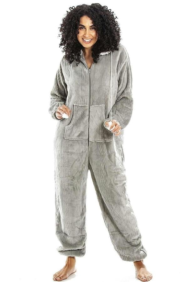 Camille Women's Hooded Super Soft Fleece Onesie Ladies Zip Jumpsuit