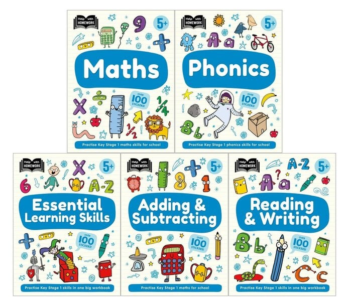 Help With Homework 5 Books Collection Set Age 5+ (Essential Learning Skills, Maths, Phonics, Reading & Writing, Adding & Subtracting)
