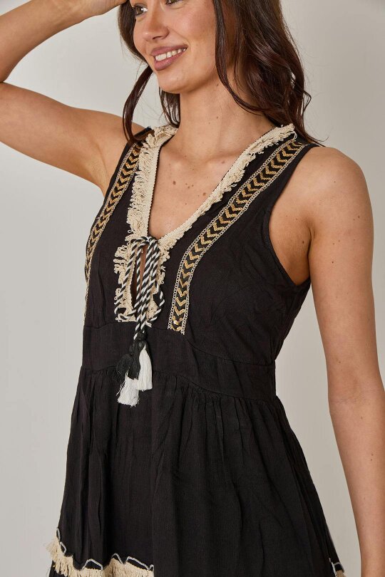 Elaina Fashion Boho Tiered Tassel Detail Dress