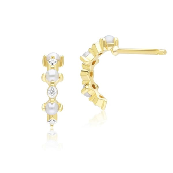 Gemondo Classic Pearl & Diamond Half Eternity Hoop Earrings in 9ct Yellow Gold