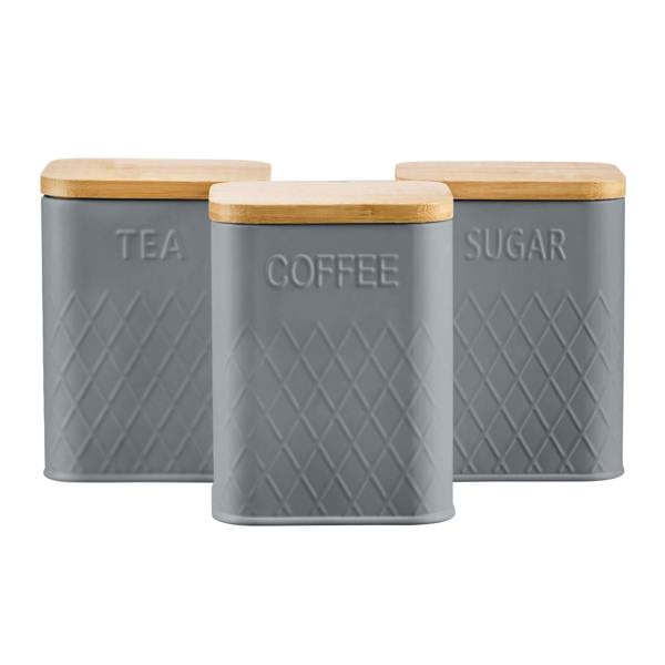 Cooks Professional 3 Piece Embossed Kitchen Storage Set with Bamboo Lids | Grey