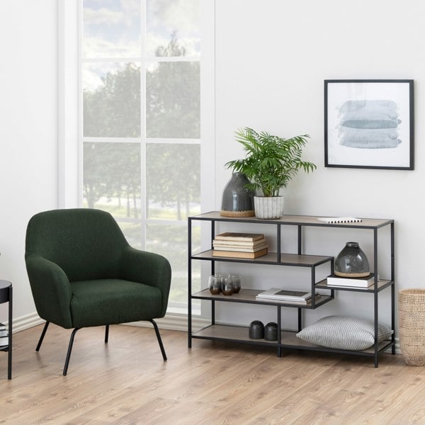 Furniture To Go Seaford Wide Black Metal Bookcase with 4 Sonoma Oak Shelves