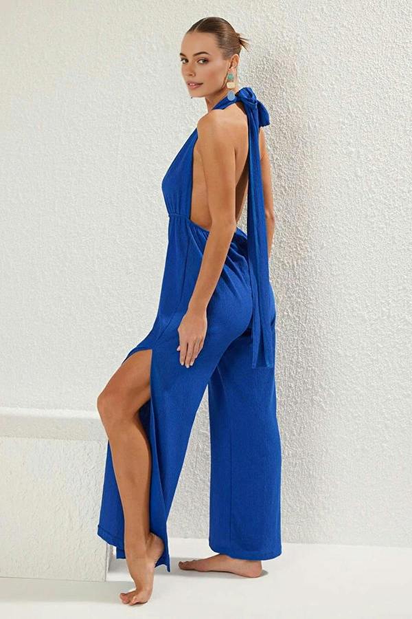 WOVCOR Woven Slit Maxi Beach Jumpsuit