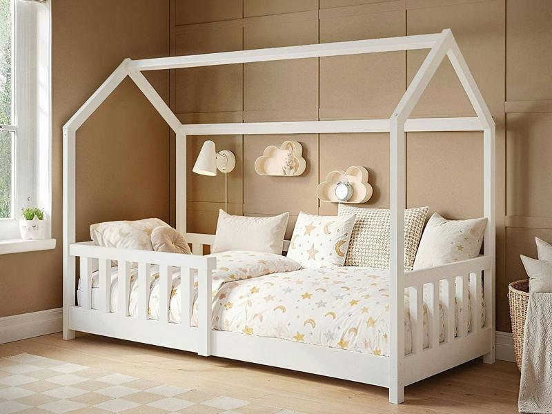Explorer Shorty Play House Floor Bed with Rails Wooden White