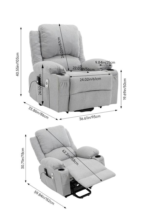 Living and Home Electric Single-Seat Recliner Chair with Heating & Massage Function