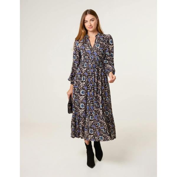 Blue Vanilla Paisley Shirred Waist Shirt Dress