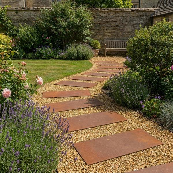 Nicoman Pre-Rusted Metal Stepping Stones – Garden Pathway Paving Slabs